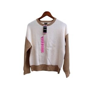 Express Cream and Camel Ribbed Crew Neck Sweater Size Small / #1160